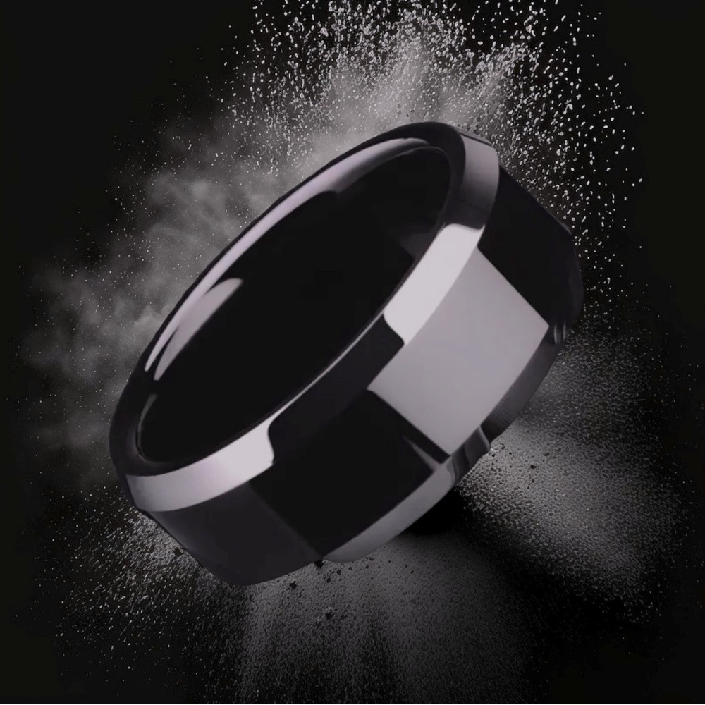 8mm Black High Polished Trendy Men's Stainless Band